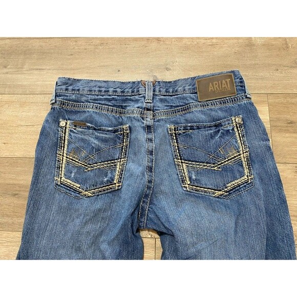 Ariat M5 Straight Mens 34X36 Tall Western Embroidered Stitch Blue Jeans Whiskers - Picture 9 of 10
